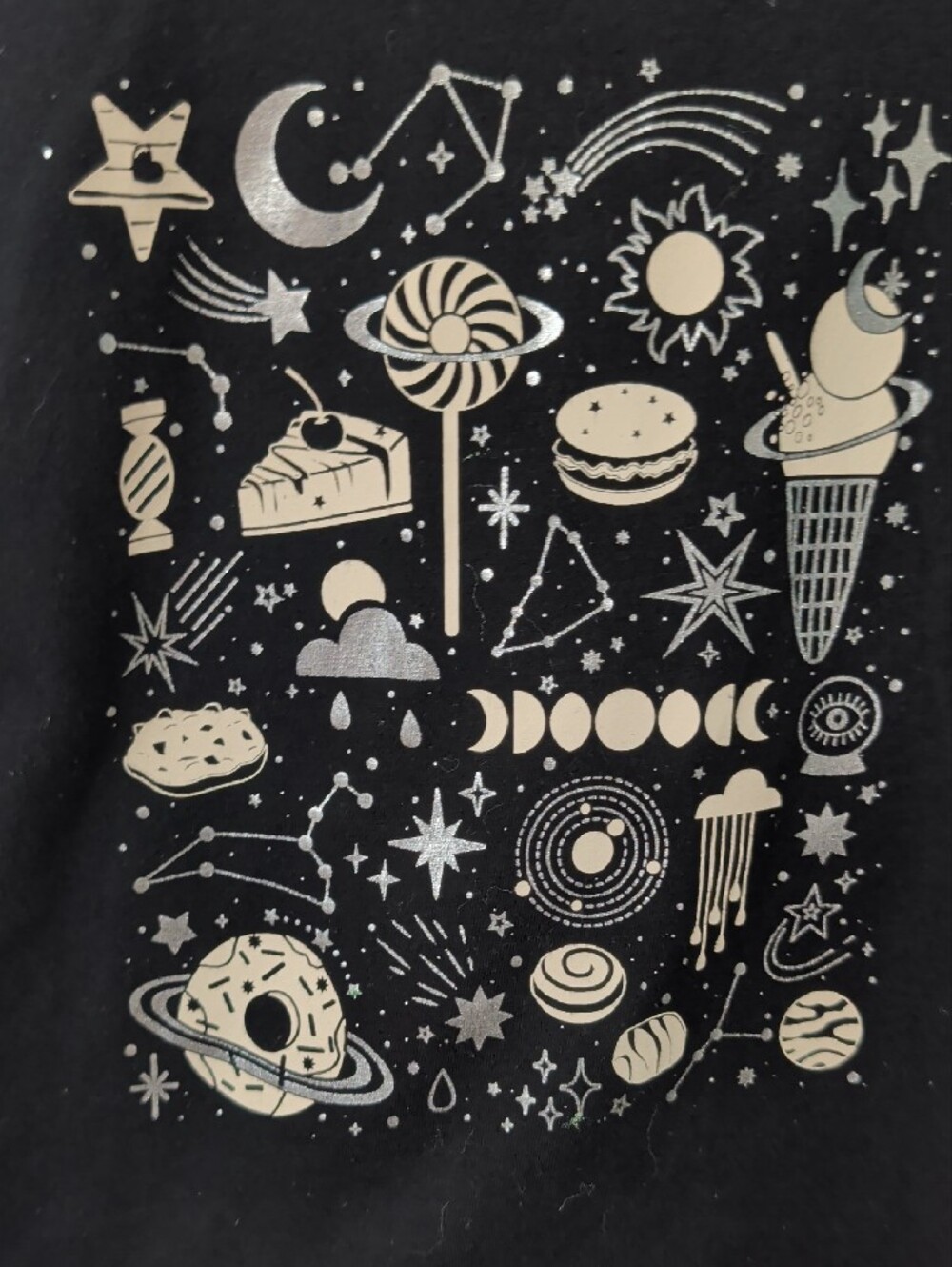 Black Long-Sleeve Kids Tee with Cream Space & Sweets Motif - Picture 2 of 5